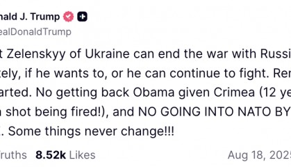特朗普再發(fā)文：烏克蘭拿不回克里米亞、不能加入北約