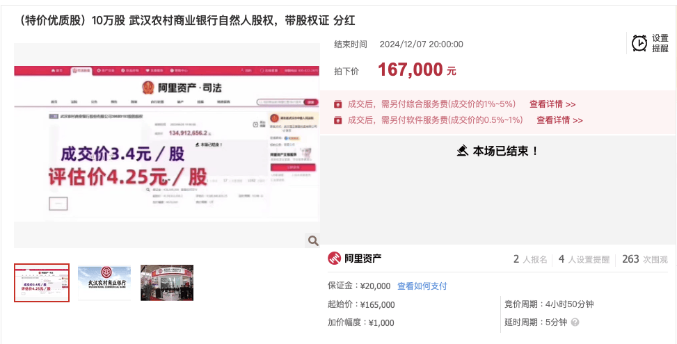 武漢農(nóng)商行8萬股1元起拍：真實性成疑，內(nèi)部人加價，外部人難撿漏？