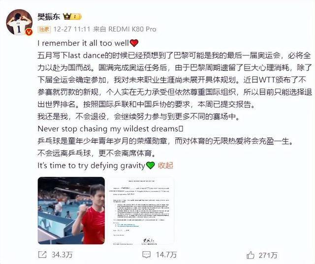 前乒乓球世界冠軍：我很同情樊振東，WTT要有所改變