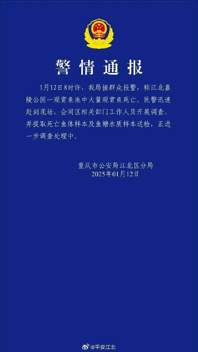 ?一公園觀賞魚大量死亡，死魚裝滿30余編織袋，警方通報(bào)