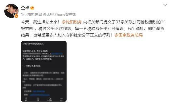 仝卓實名舉報33家關聯(lián)公司偷稅漏稅