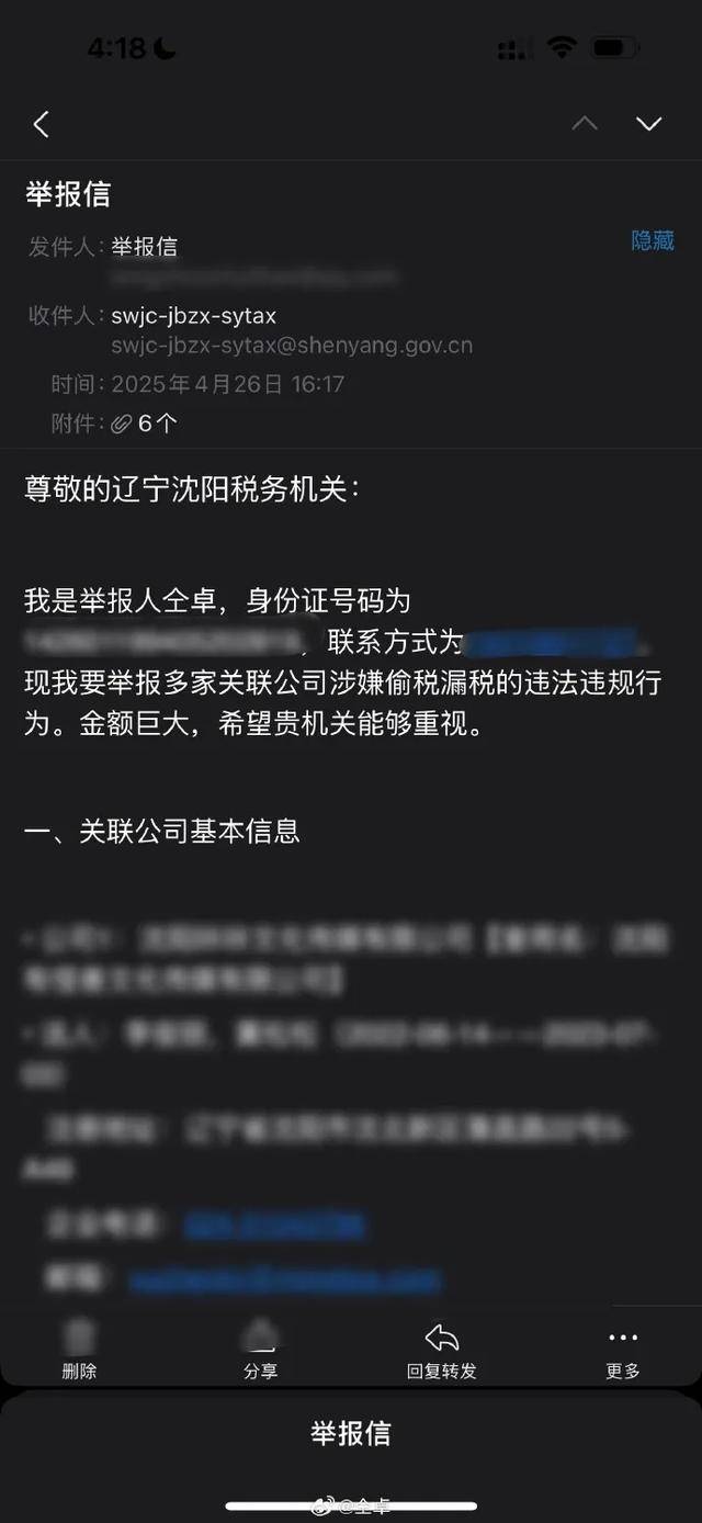 仝卓實名舉報33家關聯(lián)公司偷稅漏稅
