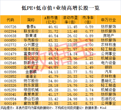 稀缺，“小而美”股票出爐，低市值+低PE+高增長，18股上榜