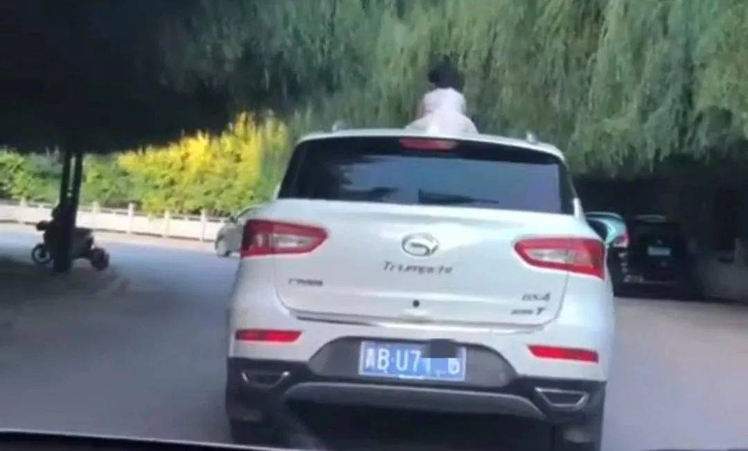 驚險！青海一女童竟端坐在行駛中的轎車車頂！