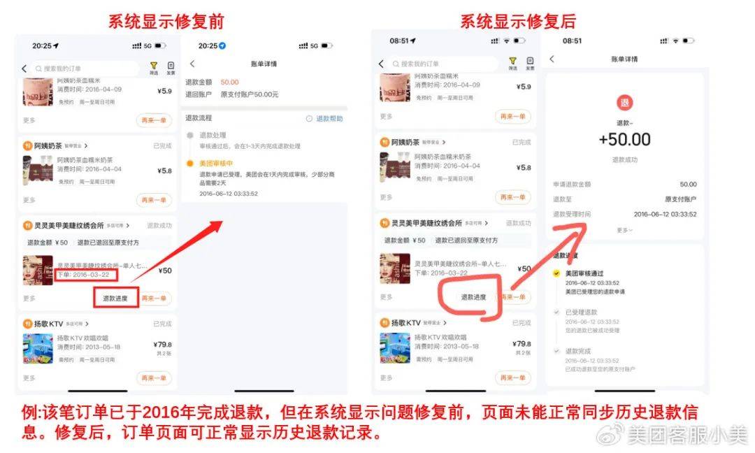 美團(tuán)客服回應(yīng)“退款未到賬”：已修復(fù)退款信息滯后問(wèn)題，將幫助用戶追溯每一筆擔(dān)心的訂單
