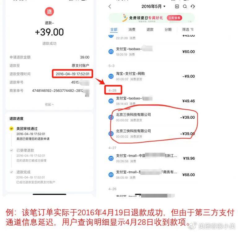 美團(tuán)客服回應(yīng)“退款未到賬”：已修復(fù)退款信息滯后問(wèn)題，將幫助用戶追溯每一筆擔(dān)心的訂單
